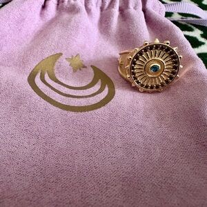 Gold Sunburst Ring with Blue Stone - Women Jewelry Ring